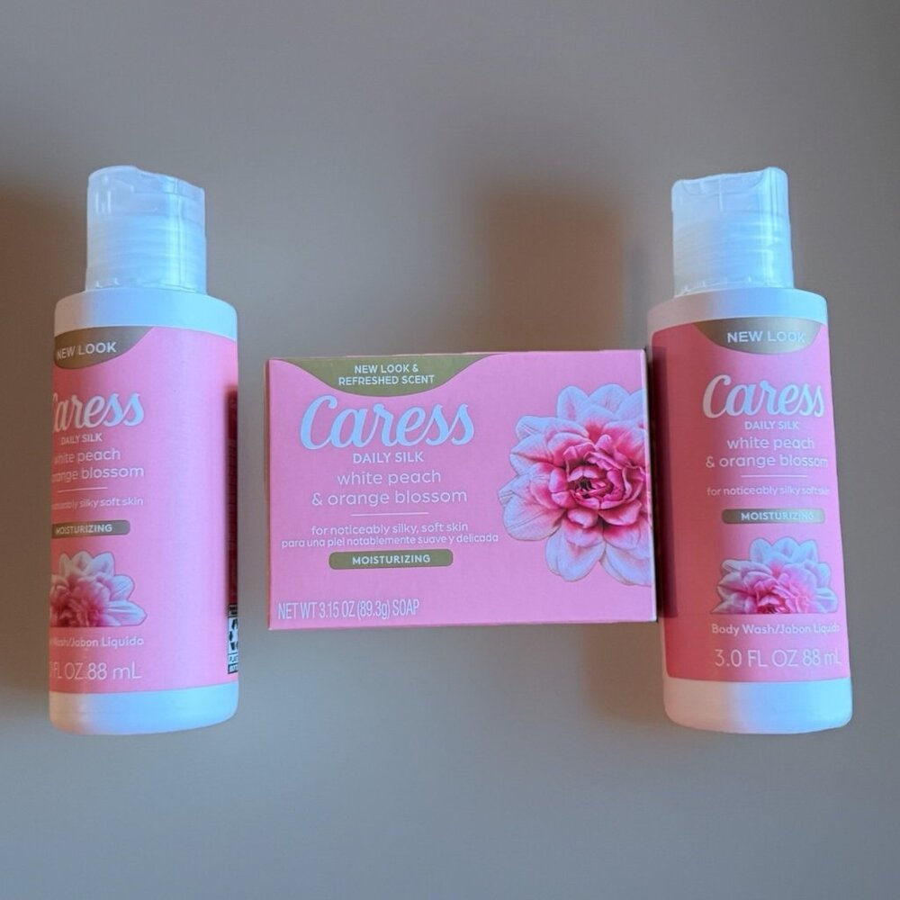Caress Daily Silk White Peach‎ & Orange Blossom Body Bar And 2 Body Wash Bottles